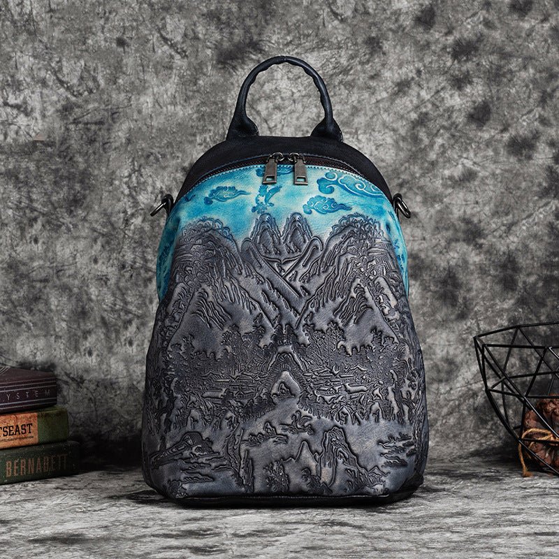 Handcrafted Cowhide Leather Backpack with Vintage Embossing Eco - Tanned Finish | Rugged Elegance Meets Functionality - SMARTMARTNZ