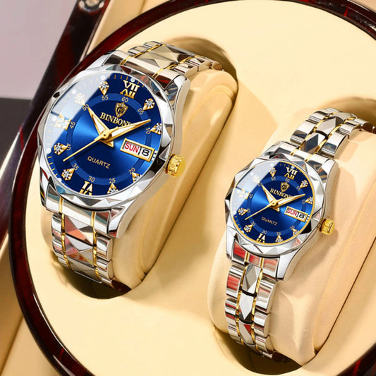 Hannah Martin Couple Watches – 2pcs/set Luxury Stainless Steel Waterproof Quartz Watches for Men & Women | Romantic Gift Set - SMARTMARTNZ
