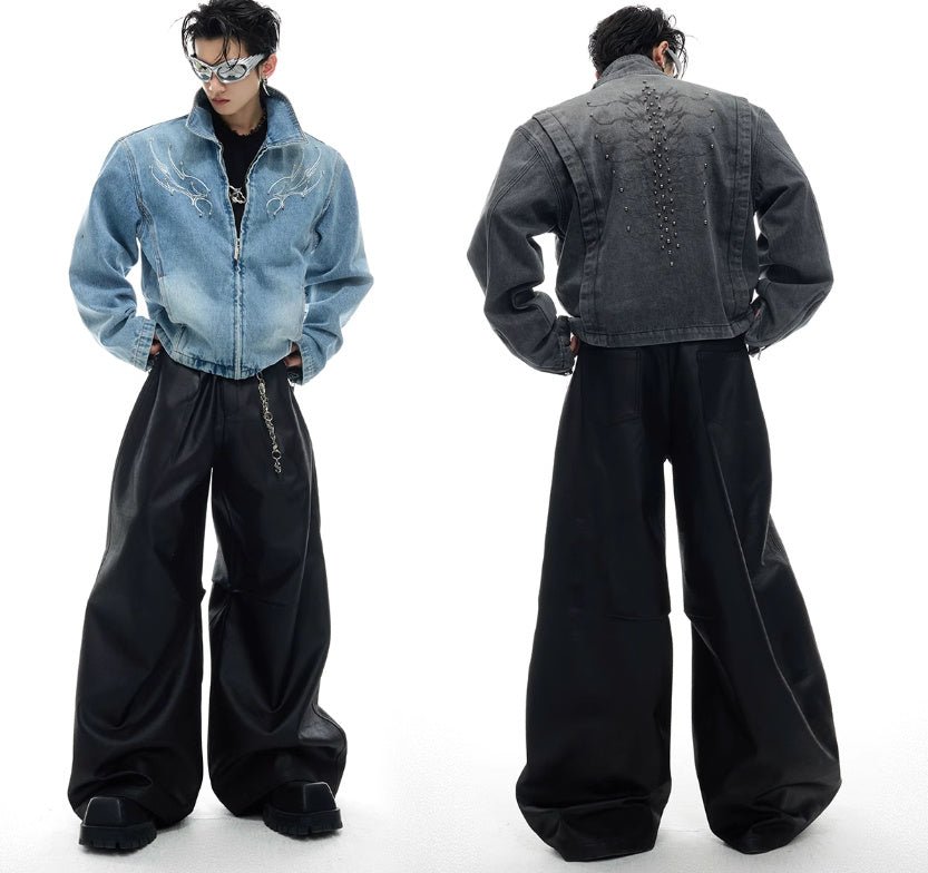 Heavy Retro Denim Outerwear – Washed Texture & Rivet Spine Jacket - SMARTMARTNZ