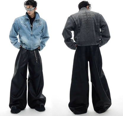 Heavy Retro Denim Outerwear – Washed Texture & Rivet Spine Jacket - SMARTMARTNZ