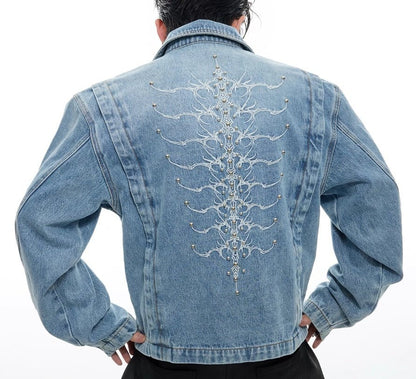 Heavy Retro Denim Outerwear – Washed Texture & Rivet Spine Jacket - SMARTMARTNZ