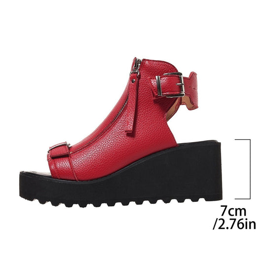 Hollow Buckle Sandals with Double Zipper Stylish Comfort | Easy On & Off | Modern Round Toe - SMARTMARTNZ