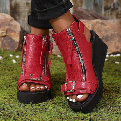 Hollow Buckle Sandals with Double Zipper Stylish Comfort | Easy On & Off | Modern Round Toe - SMARTMARTNZ