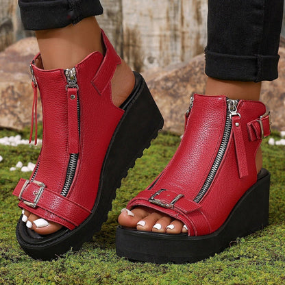 Hollow Buckle Sandals with Double Zipper Stylish Comfort | Easy On & Off | Modern Round Toe - SMARTMARTNZ