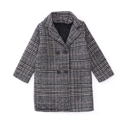 Houndstooth Pattern Coat – Girls’ Winter Outerwear Stylish Gray Plaid | Timeless & Cozy - SMARTMARTNZ
