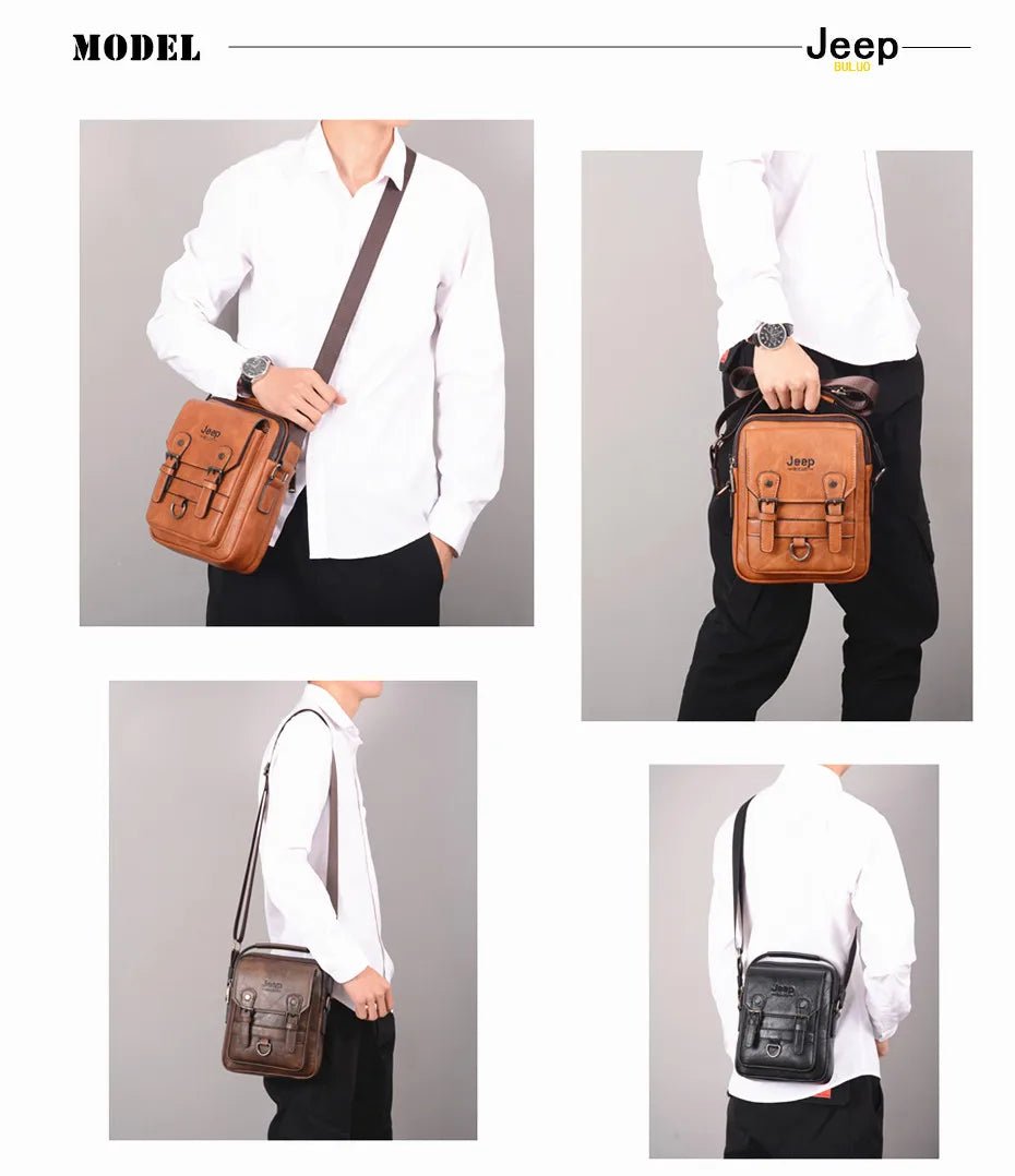 JEEP BULUO Multi - function Business Handbags Men New Man's Shoulder Bag Large Capacity Leather Messenger Bag Crossbody Big Brand - SMARTMARTNZ