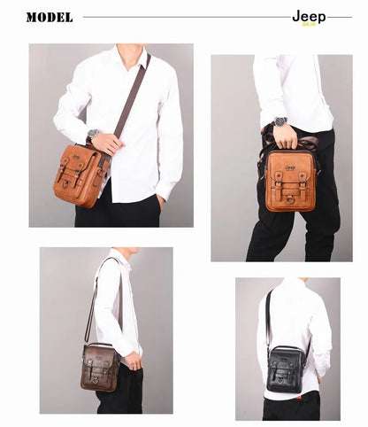 JEEP BULUO Multi - function Business Handbags Men New Man's Shoulder Bag Large Capacity Leather Messenger Bag Crossbody Big Brand - SMARTMARTNZ