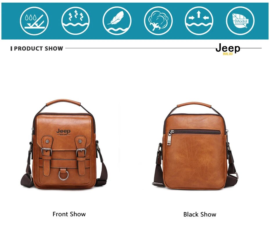 JEEP BULUO Multi - function Business Handbags Men New Man's Shoulder Bag Large Capacity Leather Messenger Bag Crossbody Big Brand - SMARTMARTNZ
