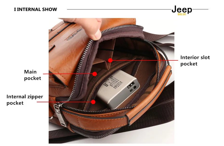 JEEP BULUO Multi - function Business Handbags Men New Man's Shoulder Bag Large Capacity Leather Messenger Bag Crossbody Big Brand - SMARTMARTNZ