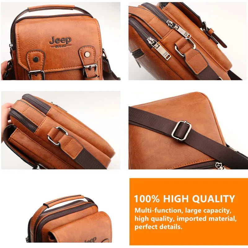 JEEP BULUO Multi - function Business Handbags Men New Man's Shoulder Bag Large Capacity Leather Messenger Bag Crossbody Big Brand - SMARTMARTNZ
