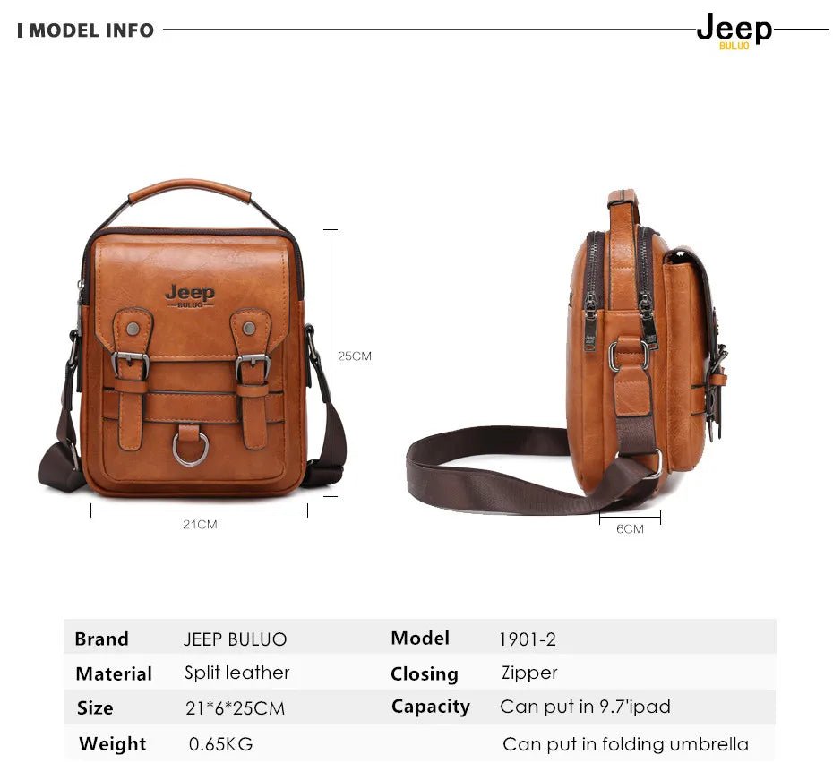 JEEP BULUO Multi - function Business Handbags Men New Man's Shoulder Bag Large Capacity Leather Messenger Bag Crossbody Big Brand - SMARTMARTNZ