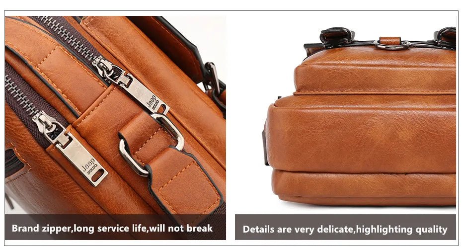 JEEP BULUO Multi - function Business Handbags Men New Man's Shoulder Bag Large Capacity Leather Messenger Bag Crossbody Big Brand - SMARTMARTNZ