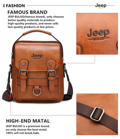 JEEP BULUO Multi - function Business Handbags Men New Man's Shoulder Bag Large Capacity Leather Messenger Bag Crossbody Big Brand - SMARTMARTNZ