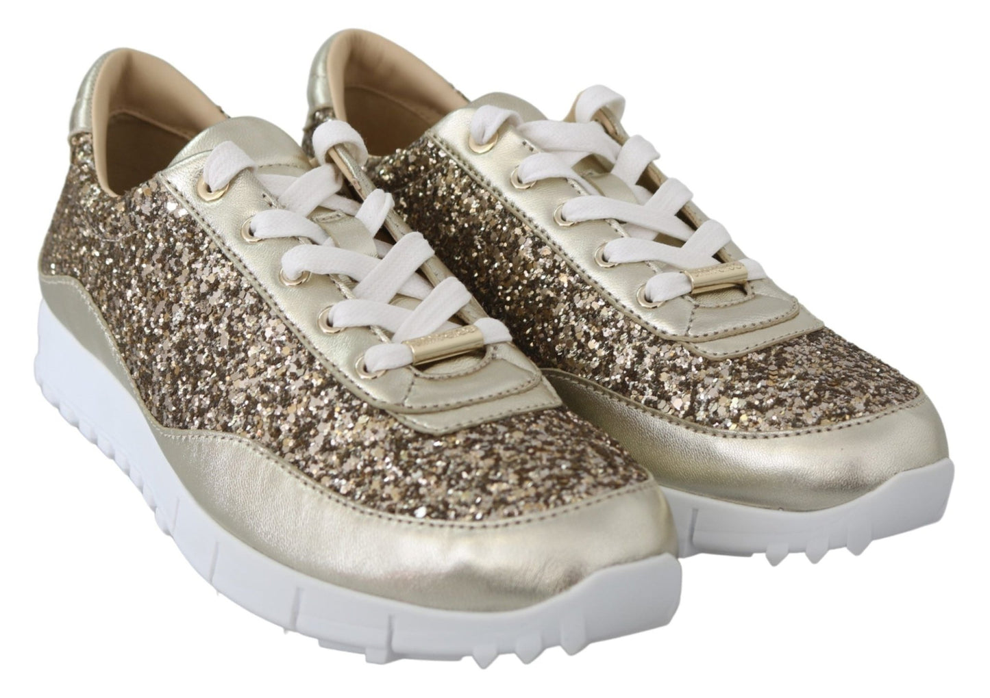 Jimmy Choo Antique Gold Glitter Leather Sneakers - SMARTMARTNZ