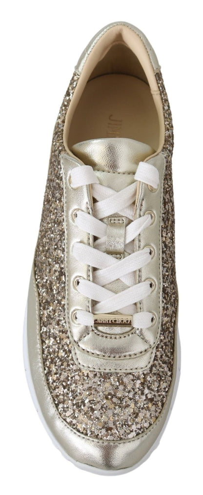 Jimmy Choo Antique Gold Glitter Leather Sneakers - SMARTMARTNZ