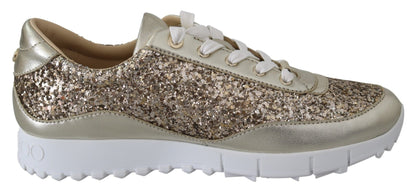 Jimmy Choo Antique Gold Glitter Leather Sneakers - SMARTMARTNZ