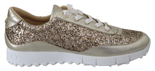 Jimmy Choo Antique Gold Glitter Leather Sneakers - SMARTMARTNZ