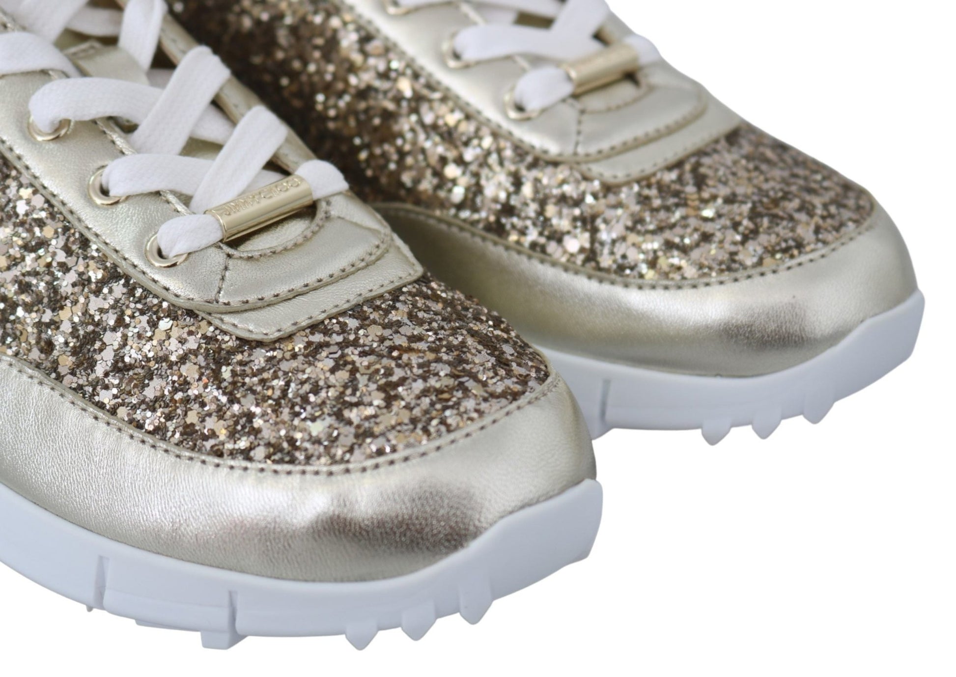 Jimmy Choo Antique Gold Glitter Leather Sneakers - SMARTMARTNZ