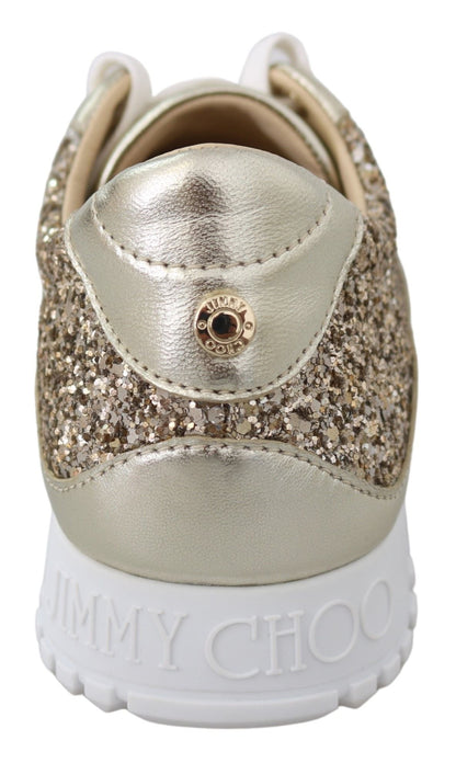 Jimmy Choo Antique Gold Glitter Leather Sneakers - SMARTMARTNZ