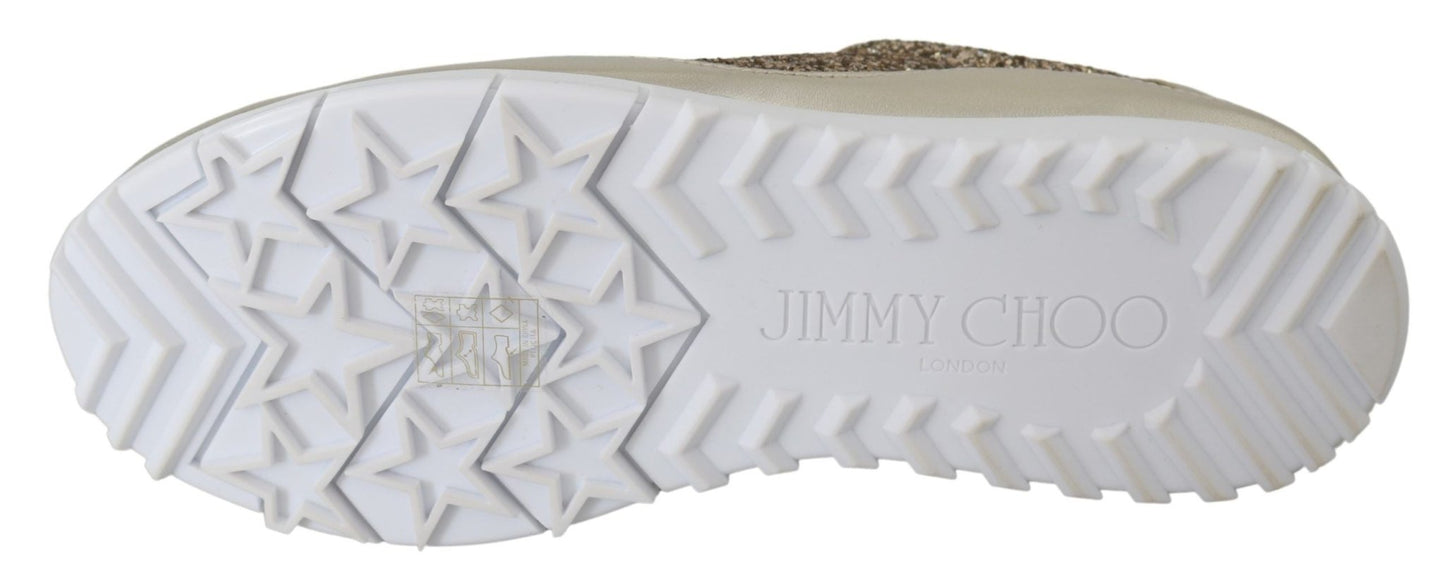 Jimmy Choo Antique Gold Glitter Leather Sneakers - SMARTMARTNZ