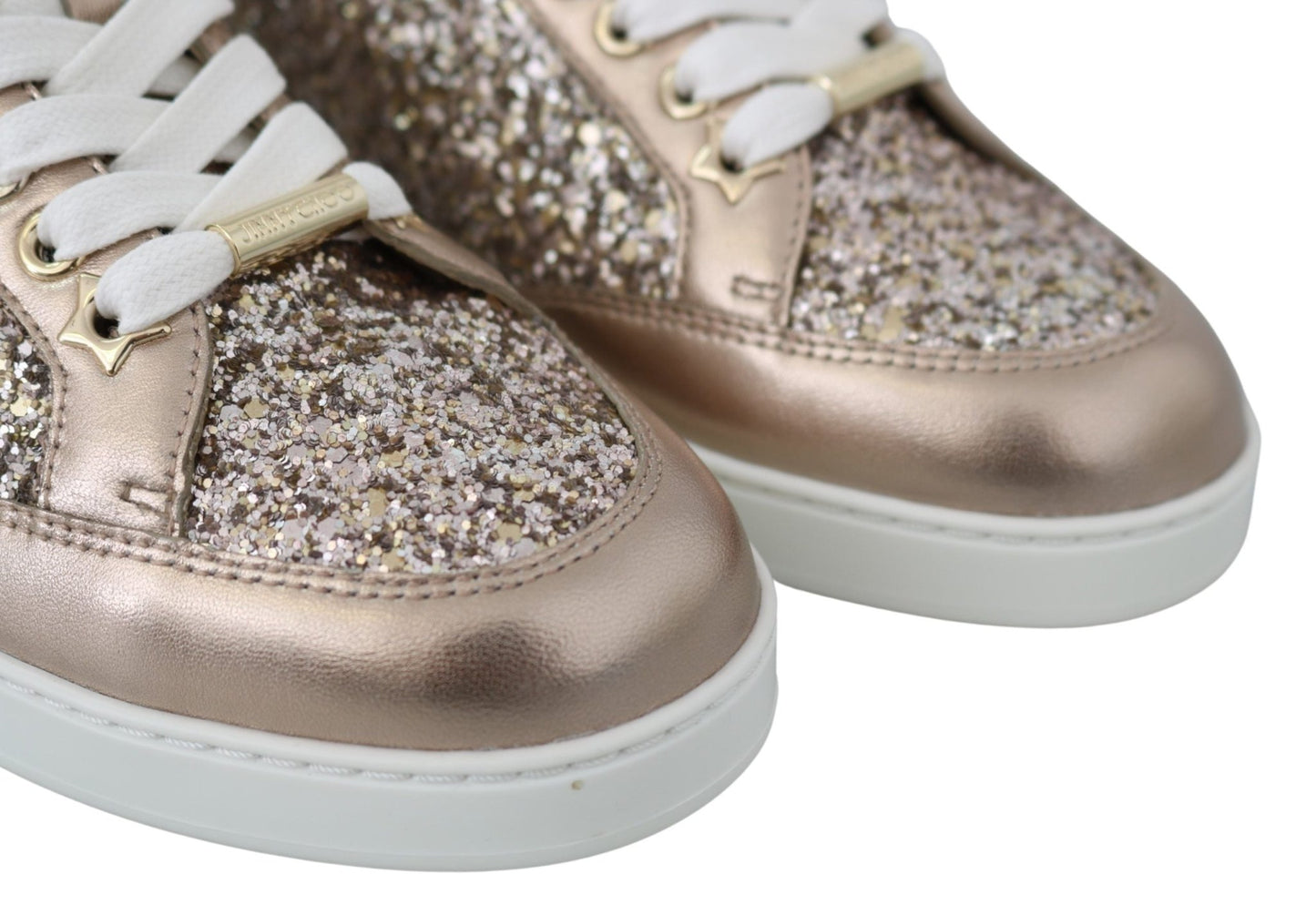 Jimmy Choo Ballet Pink Glitter Leather Sneakers - SMARTMARTNZ