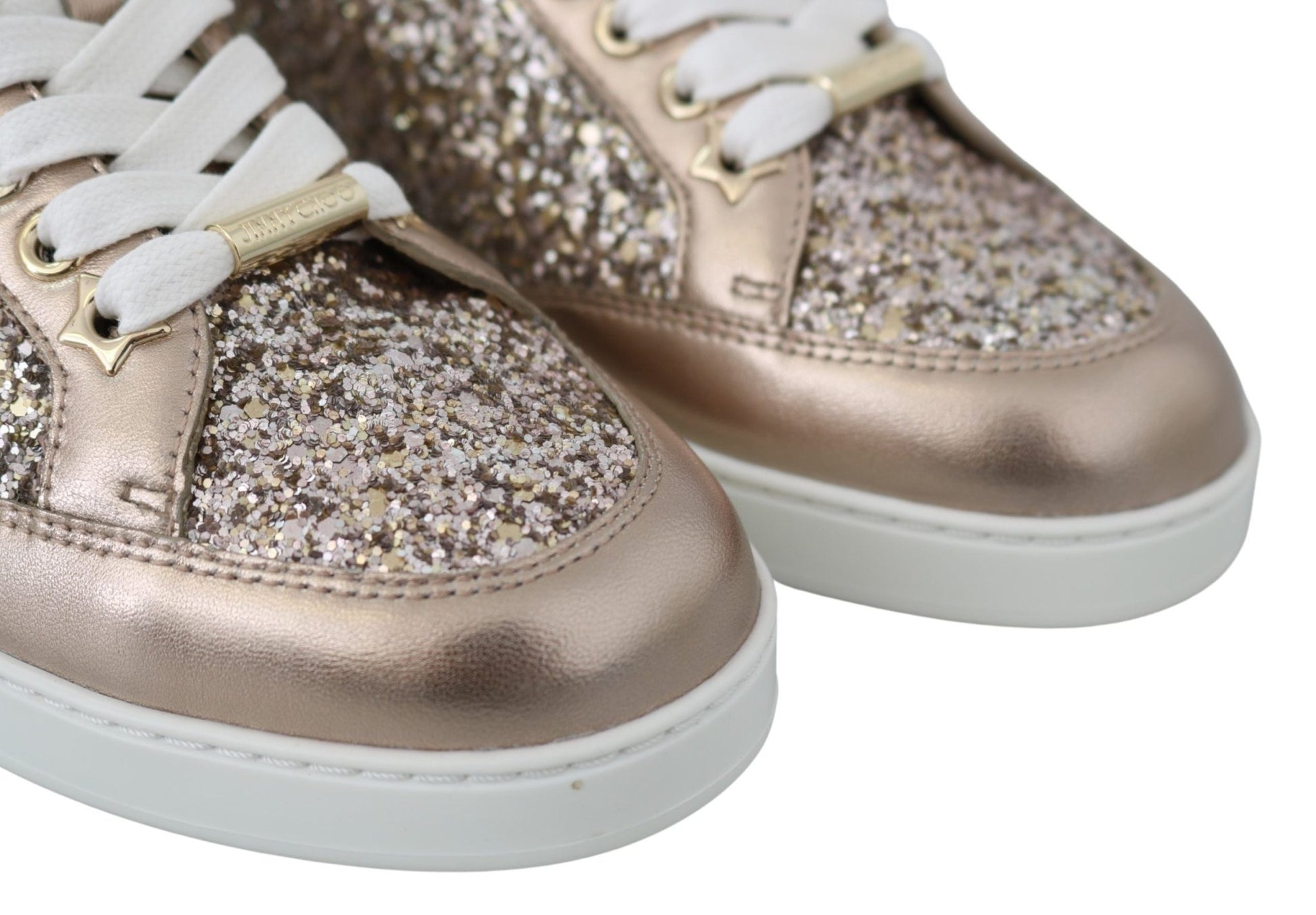 Jimmy Choo Ballet Pink Glitter Leather Sneakers - SMARTMARTNZ