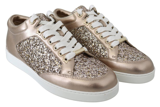 Jimmy Choo Ballet Pink Glitter Leather Sneakers - SMARTMARTNZ