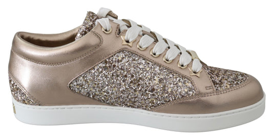 Jimmy Choo Ballet Pink Glitter Leather Sneakers - SMARTMARTNZ