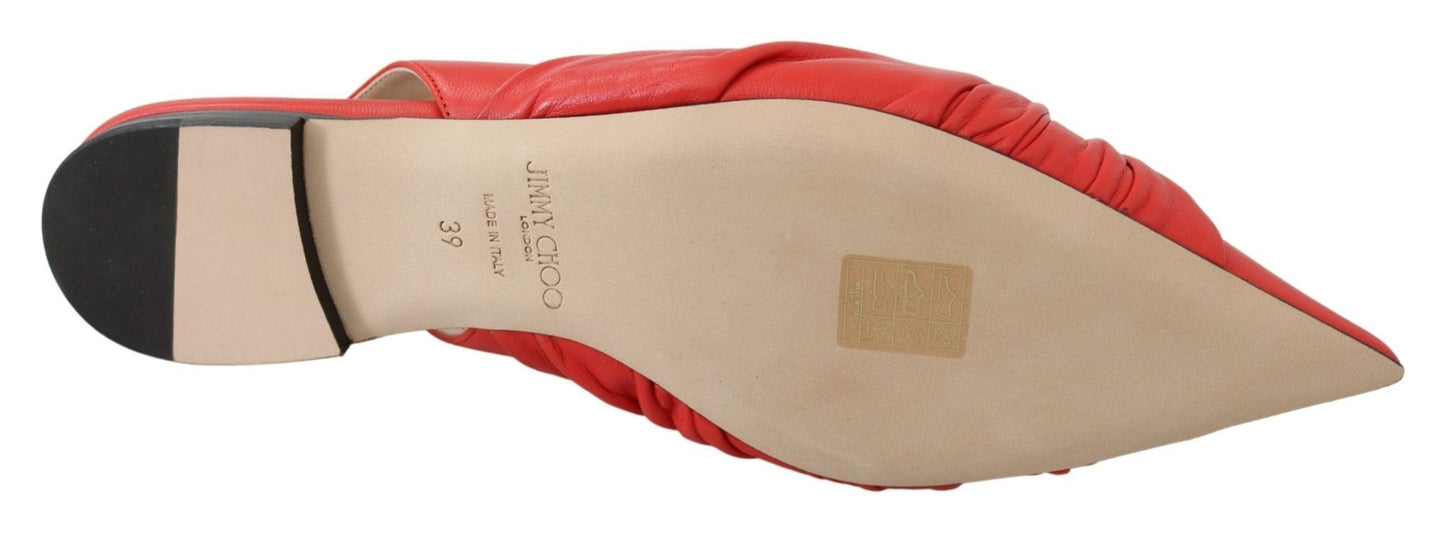 Jimmy Choo Chic Red Pointed Toe Leather Flats - SMARTMARTNZ