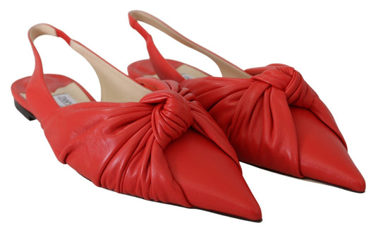 Jimmy Choo Chic Red Pointed Toe Leather Flats - SMARTMARTNZ