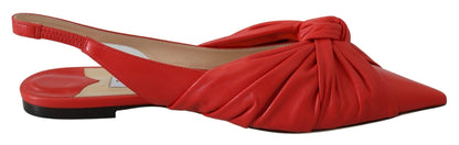 Jimmy Choo Chic Red Pointed Toe Leather Flats - SMARTMARTNZ