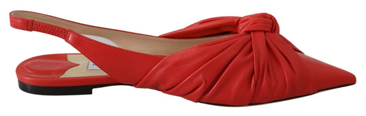 Jimmy Choo Chic Red Pointed Toe Leather Flats - SMARTMARTNZ