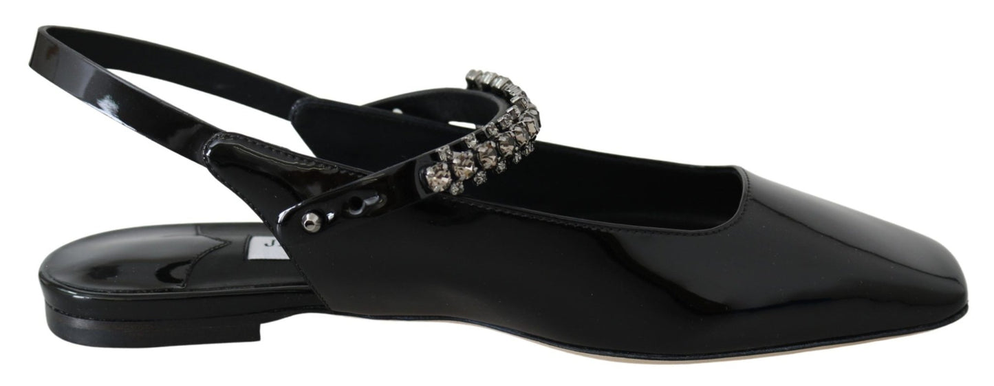 Jimmy Choo Elegant Black Patent Flats with Crystal Accent - SMARTMARTNZ