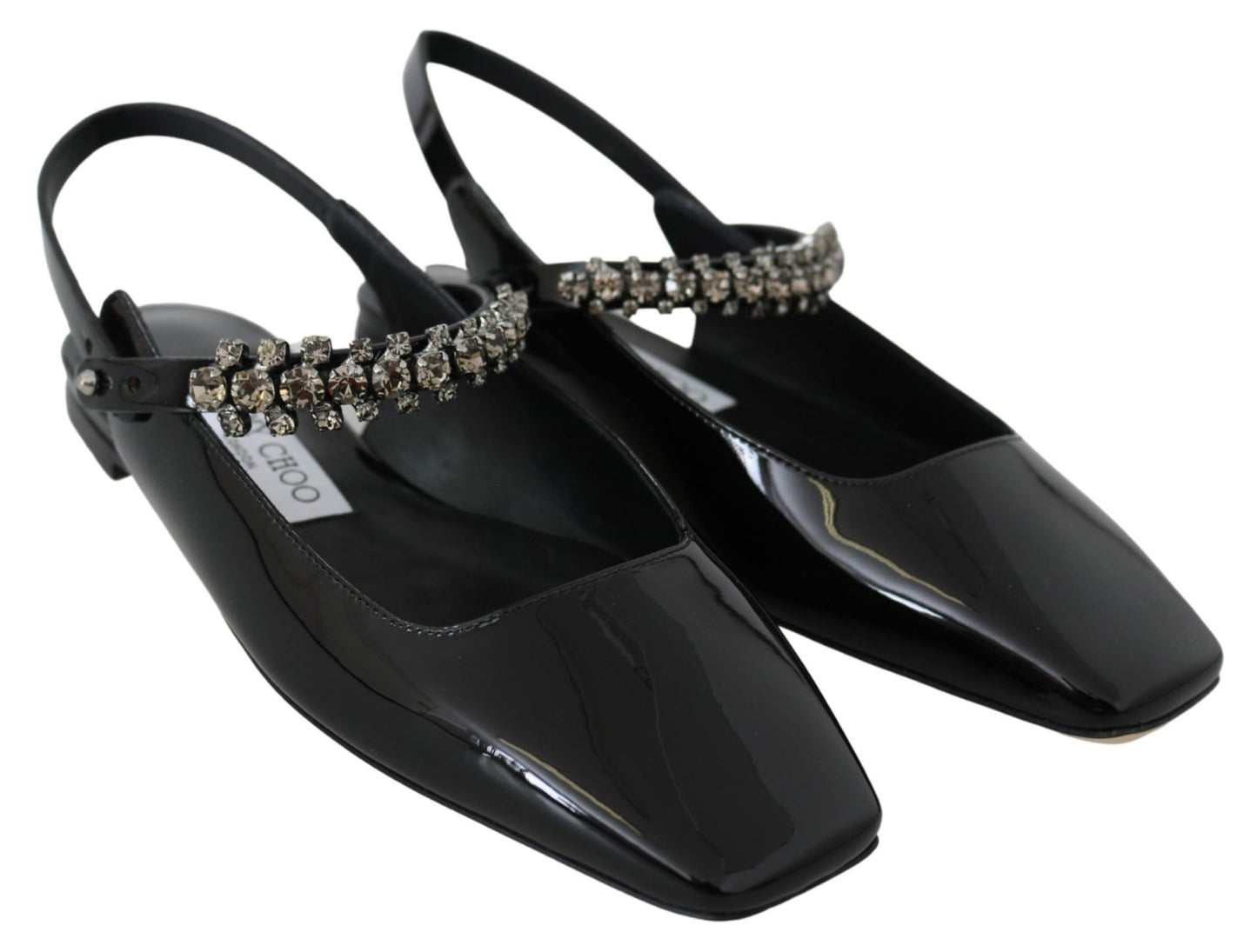 Jimmy Choo Elegant Black Patent Flats with Crystal Accent - SMARTMARTNZ