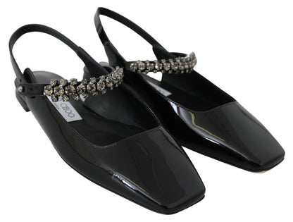 Jimmy Choo Elegant Black Patent Flats with Crystal Accent - SMARTMARTNZ
