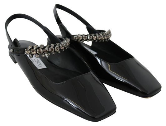 Jimmy Choo Elegant Black Patent Flats with Crystal Accent - SMARTMARTNZ