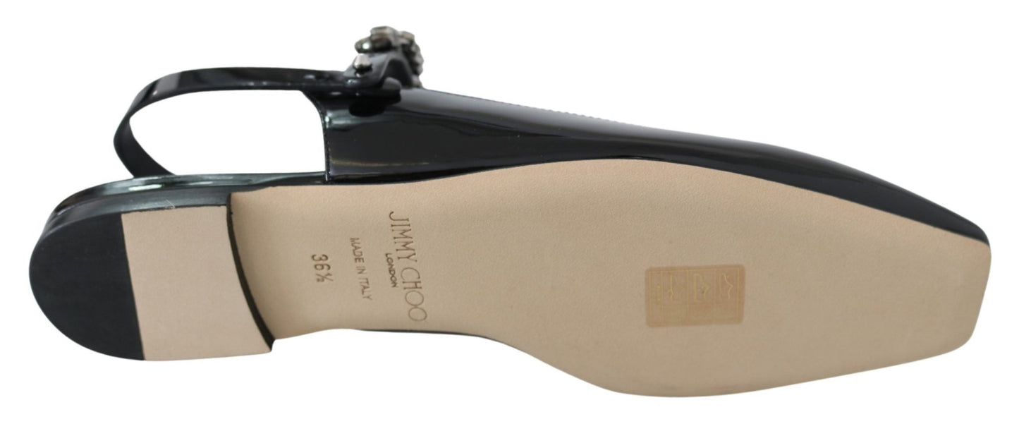 Jimmy Choo Elegant Black Patent Flats with Crystal Accent - SMARTMARTNZ