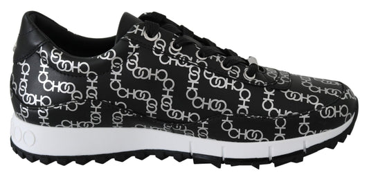 Jimmy Choo Elegant Black & Silver Leather Sneakers - SMARTMARTNZ