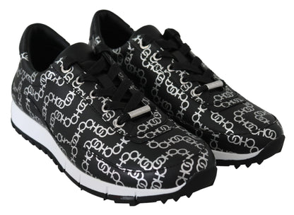 Jimmy Choo Elegant Black & Silver Leather Sneakers - SMARTMARTNZ
