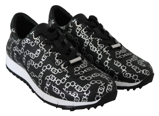 Jimmy Choo Elegant Black & Silver Leather Sneakers - SMARTMARTNZ