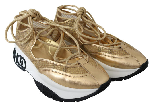 Jimmy Choo Golden Glamour Mesh Leather Sneakers - SMARTMARTNZ
