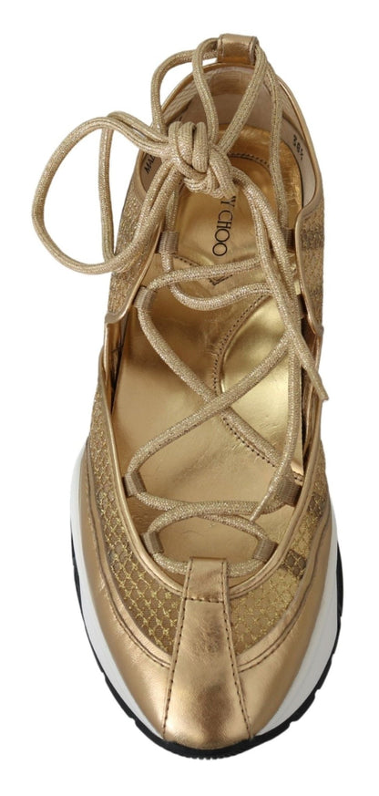 Jimmy Choo Golden Glamour Mesh Leather Sneakers - SMARTMARTNZ