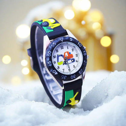 Kids Time Teaching Watch – Cartoon Excavator Design, Analog Display, Safe for Students - SMARTMARTNZ