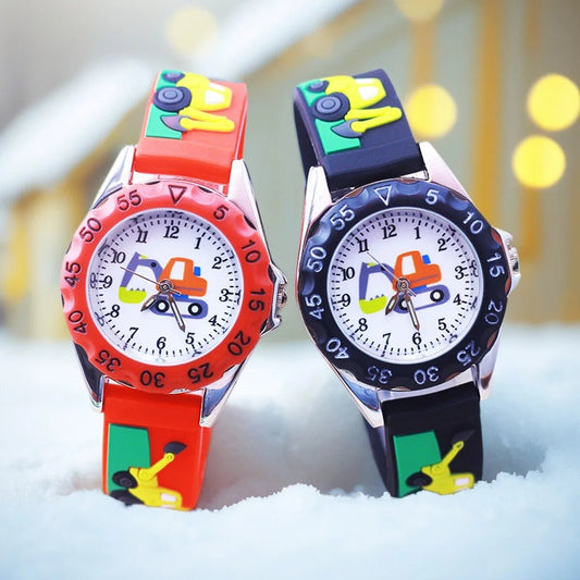Kids Time Teaching Watch – Cartoon Excavator Design, Analog Display, Safe for Students - SMARTMARTNZ