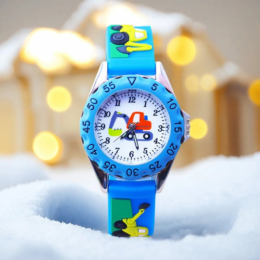 Kids Time Teaching Watch – Cartoon Excavator Design, Analog Display, Safe for Students - SMARTMARTNZ