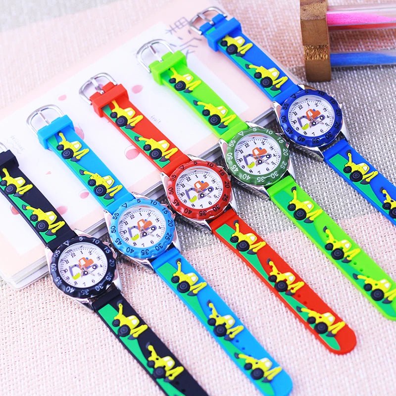 Kids Time Teaching Watch – Cartoon Excavator Design, Analog Display, Safe for Students - SMARTMARTNZ
