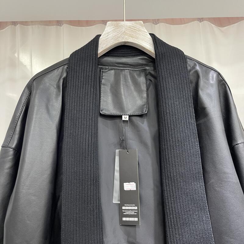 Knitted Stitching Mid - length Leather Coat Women - SMARTMARTNZ