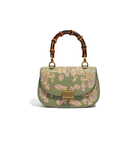 Ladies’ Bamboo Handbag with Cowhide Embroidery Stylish & Durable | Perfect for Everyday & Special Occasions - SMARTMARTNZ