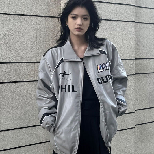 Loose American Couple Embroidered Motorcycle PU Jacket - SMARTMARTNZ