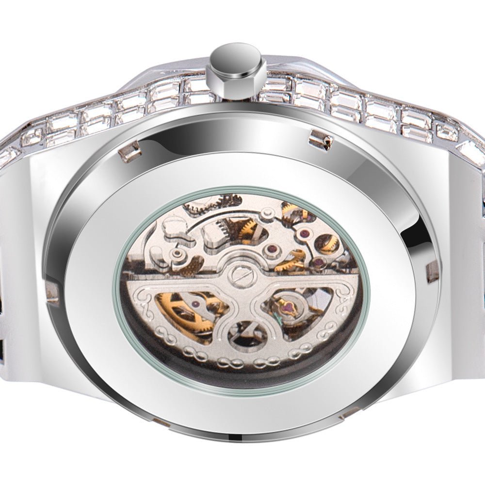 “Luxury Hip Hop Iced Mechanical Watch – Hollow Dial, Square Frame & Glow Effect” - SMARTMARTNZ